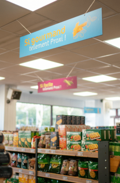 Signalétique Si gourmand tellement Proxi!, Proxi Rueil-Malmaison.