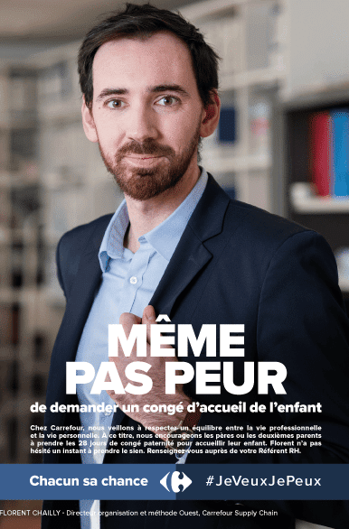 Même pas peur de demander un congé d'accueil de l'enfant. Affiche chacun sa chance, #JeVeuxJePeux