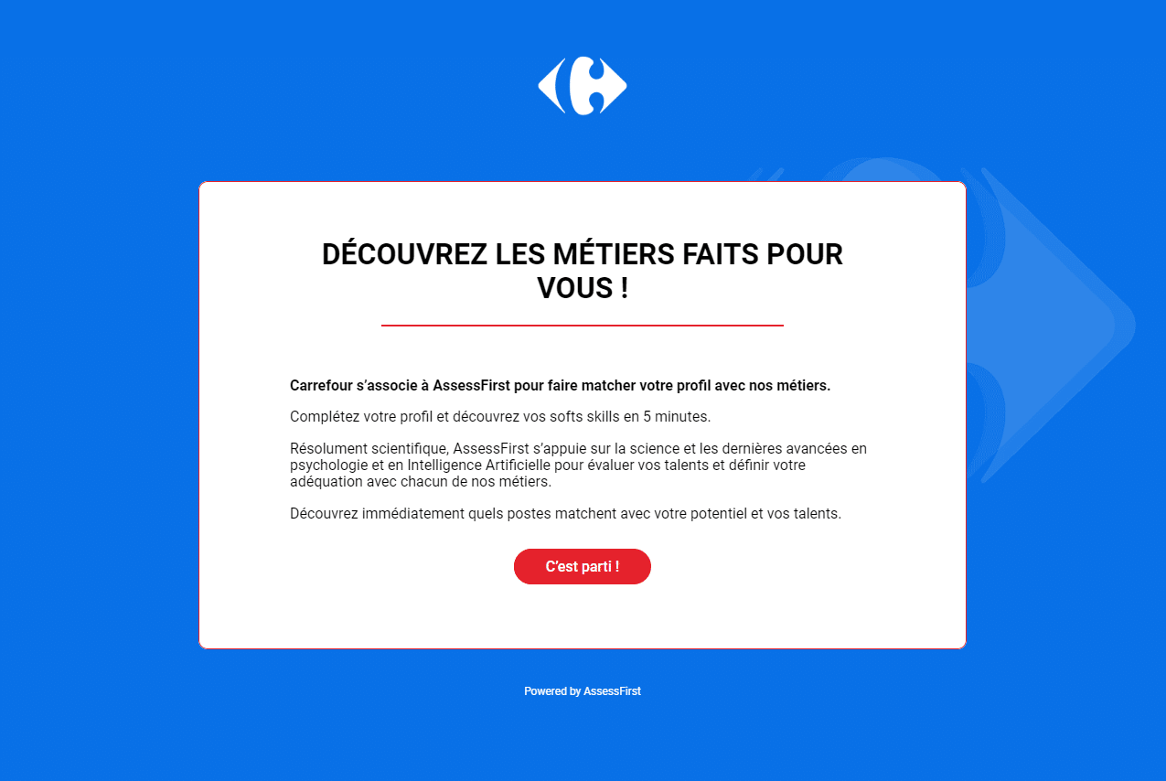 Capture d'écran du début du quiz orientation AssessFirst