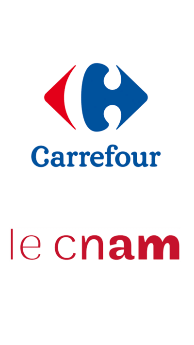 Logo Carrefour et logo CNAM l'un au-dessus de l'autre